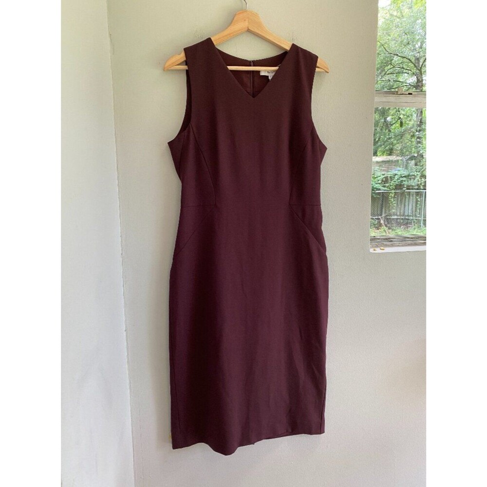 Reiss Sleeveless Burgundy Wool Blend Work Formal Sheath Dress